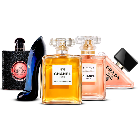 Sada 5 parfémů – Black Opium, Good Girl, Chanel N°5, Coco Mademoiselle a Prada Paradoxe [100 ml každý]