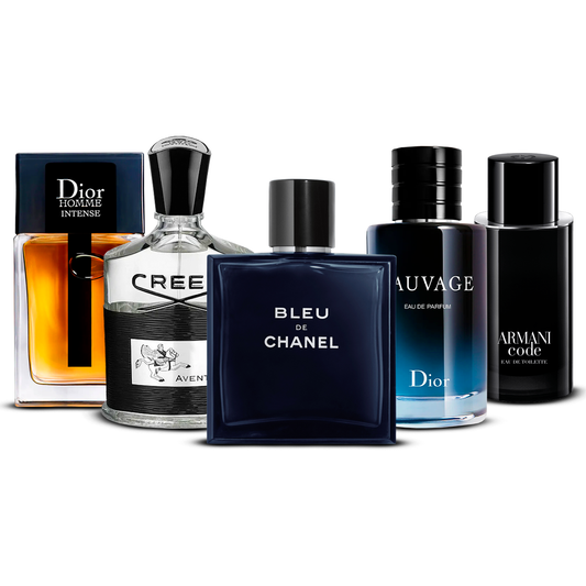 Sada 5 parfémů – Dior Homme Intense, Creed Aventus, Bleu de Chanel, Sauvage a Armani Code [100 ml každý]