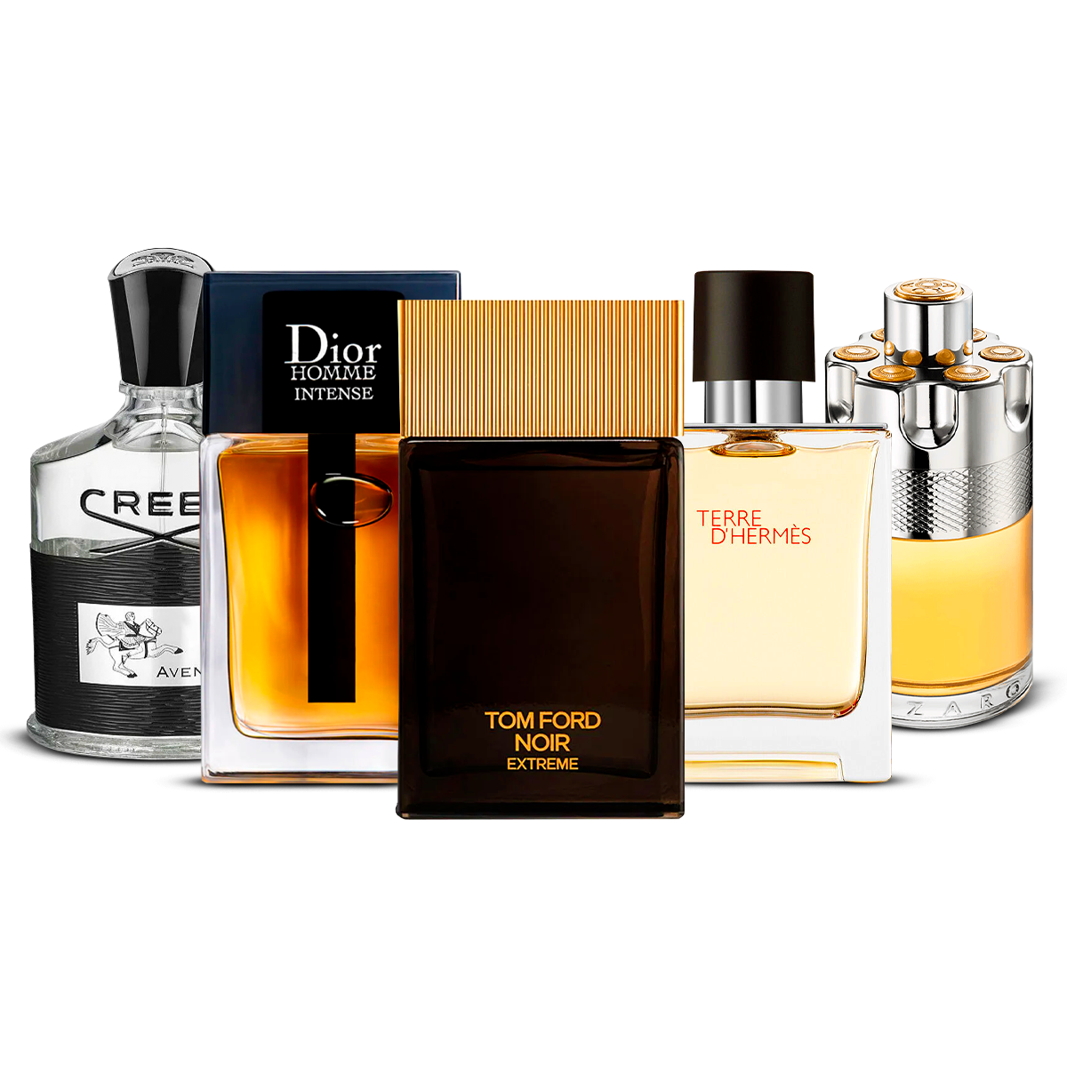 Sada 5 parfémů – Creed Aventus, Dior Homme Intense, Tom Ford Noir Extrême, Terre d'Hermès a Azzaro Wanted [100 ml každý]