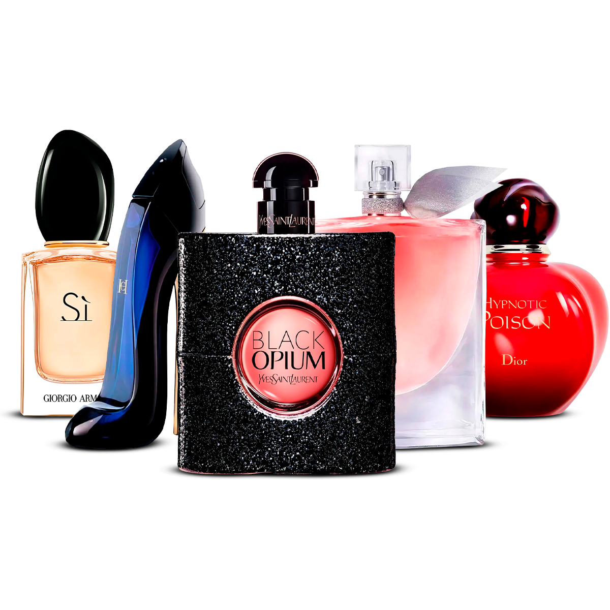 Sada 5 parfémů – Sì, Good Girl, Black Opium, La Vie Est Belle a Hypnotic Poison [100 ml každý]