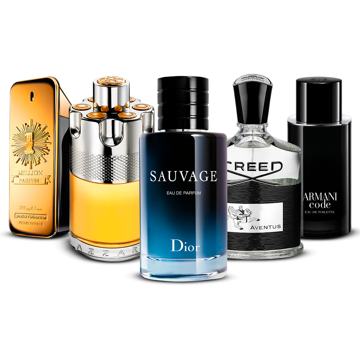 Sada 5 parfémů – 1 Million, Azzaro Wanted, Sauvage, Creed Aventus a Armani Code [100 ml každý]