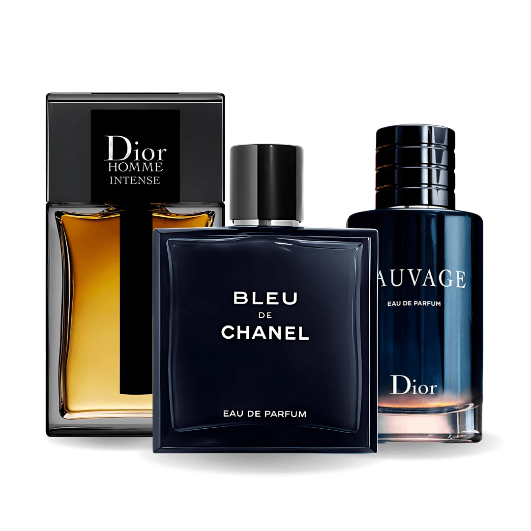 Sada 3 parfémů Sauvage Dior, Bleu de Chanel, Dior Homme Intense 100 ml