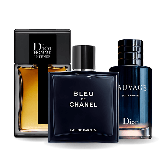 Sada 3 parfémů Sauvage Dior, Bleu de Chanel, Dior Homme Intense 100 ml