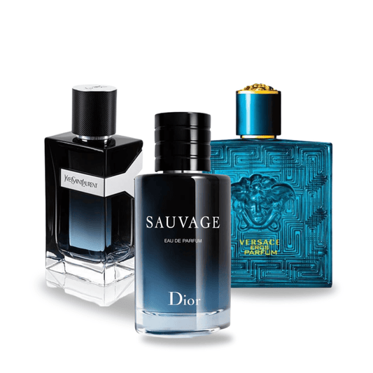 Sada 3 parfémů Dior SAUVAGE, Yves Saint Laurent Y MEN a Versace EROS 100 ml