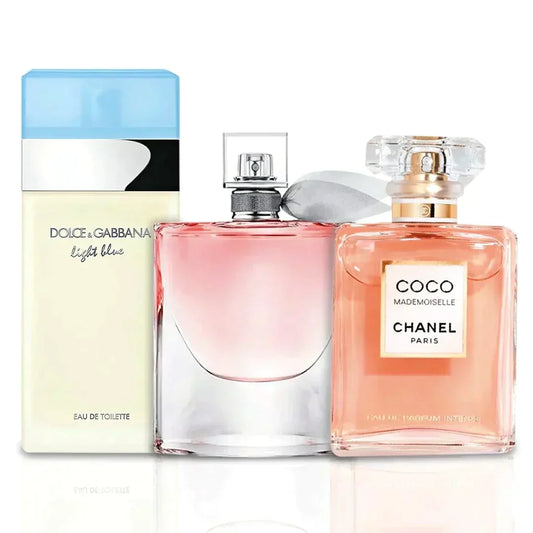 Sada 3 dámských parfémů La Vie est Belle, Mademoiselle a Light Blue 100 ml