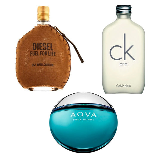 Sada 3 pánských parfémů - Diesel Fuel For Life, CK Be pánský a Bvlgari Aqva