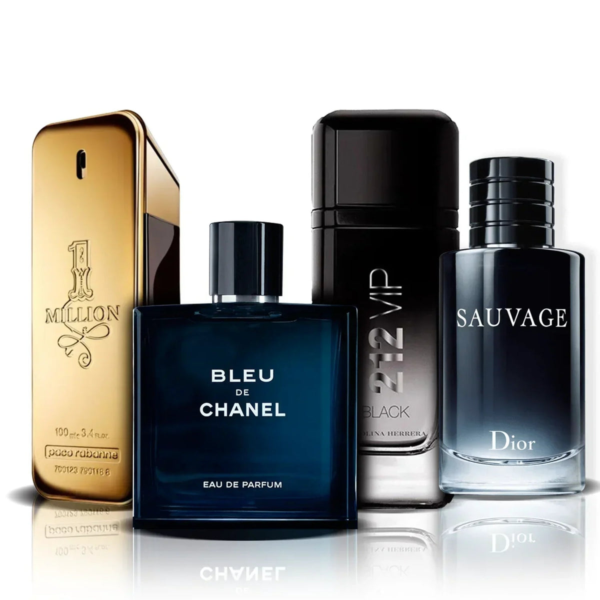 Sada 4 parfémů | One Million, Bleu de Chanel, 212 Vip Black a Sauvage (100 ml)